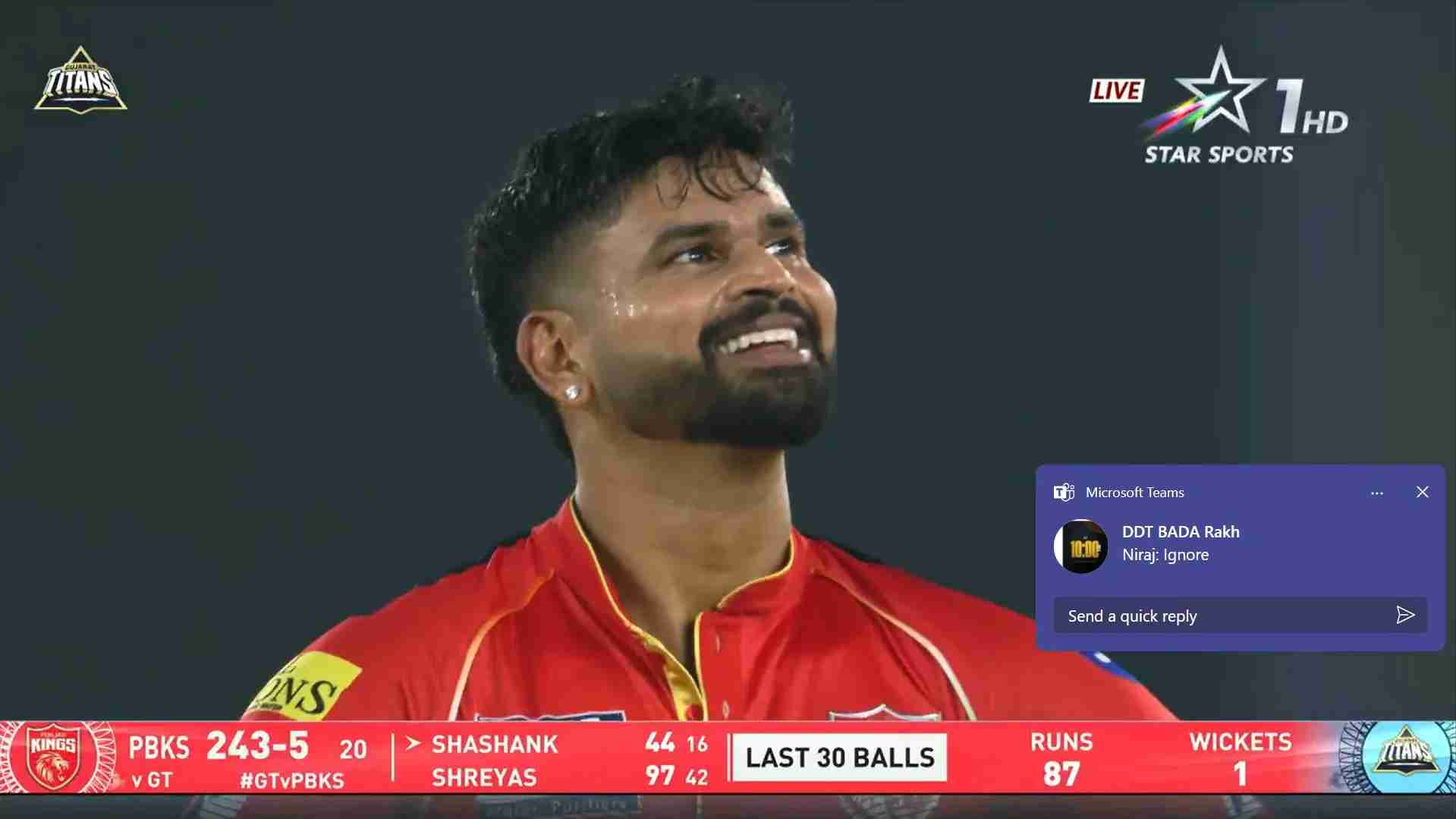 Iyer scored 24 runs  in an over vs GT