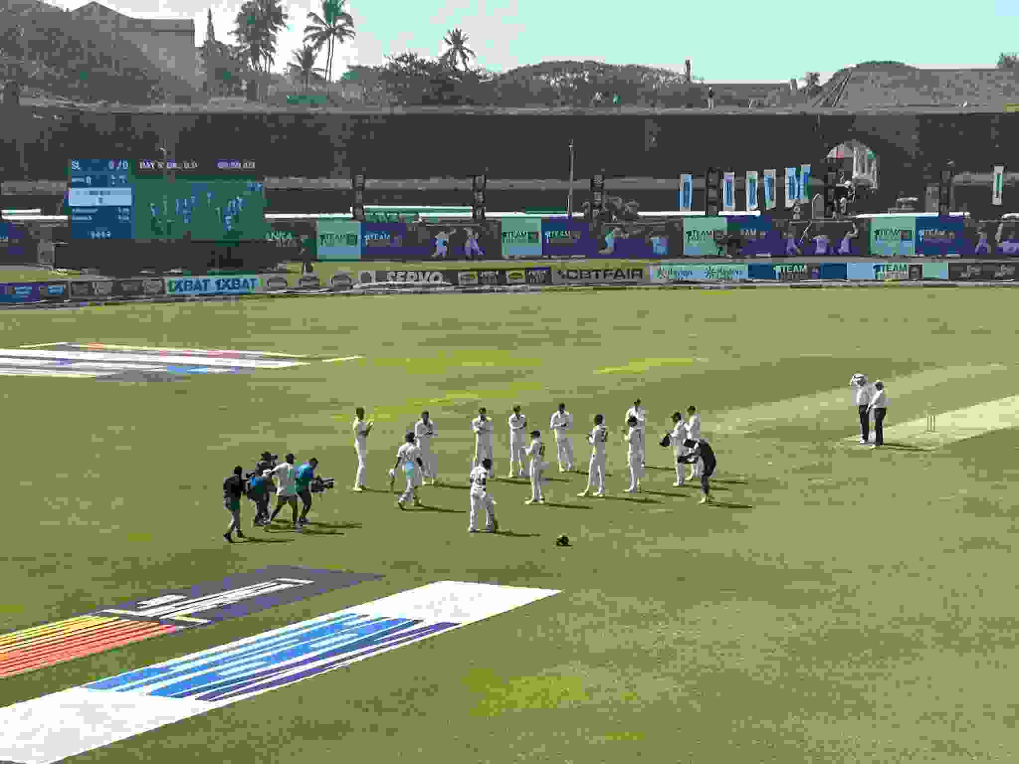 Dimuth Karunaratne receives a guard of honour 