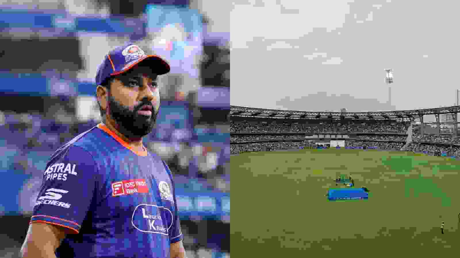 Rohit Sharma reacts to having a stand named after him at Wankhede Stadium, Mumbai.