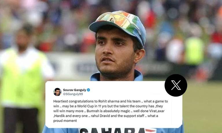 Ganguly, the Indian captain of 2003 World Cup team, wishes Indian team for the T20 WC 2024 win against South Africa