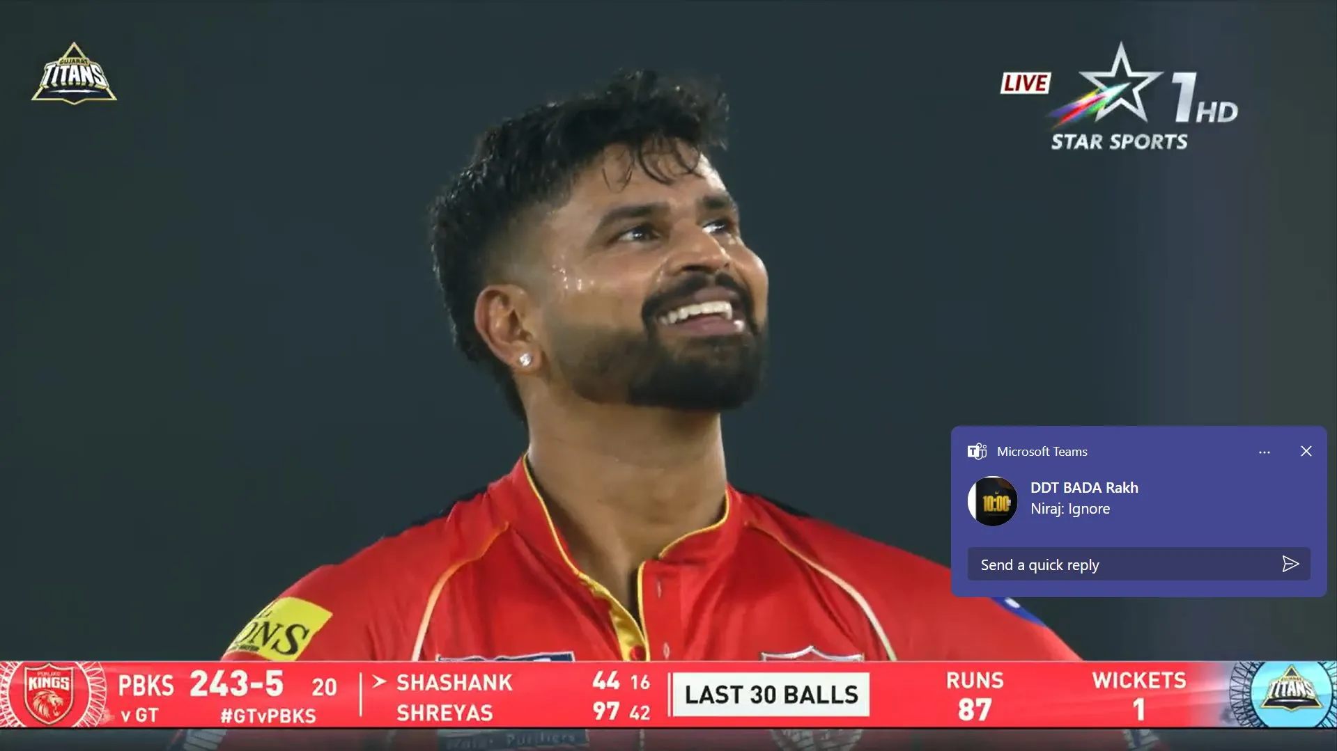 Iyer scored 24 runs  in an over vs GT