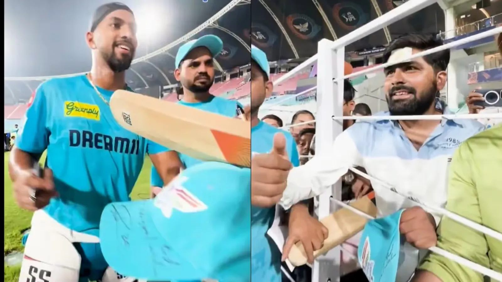 Nicholas Pooran meets an injured fan hit by his six during the LSG vs GT IPL 2025 match.