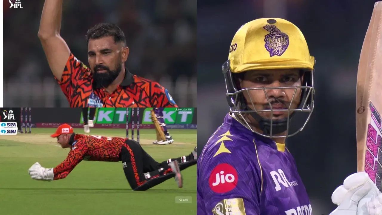Sunil Narine was dismissed for 7 as Mohammed Shami’s perfect yorker and Heinrich Klaasen’s sharp catch.