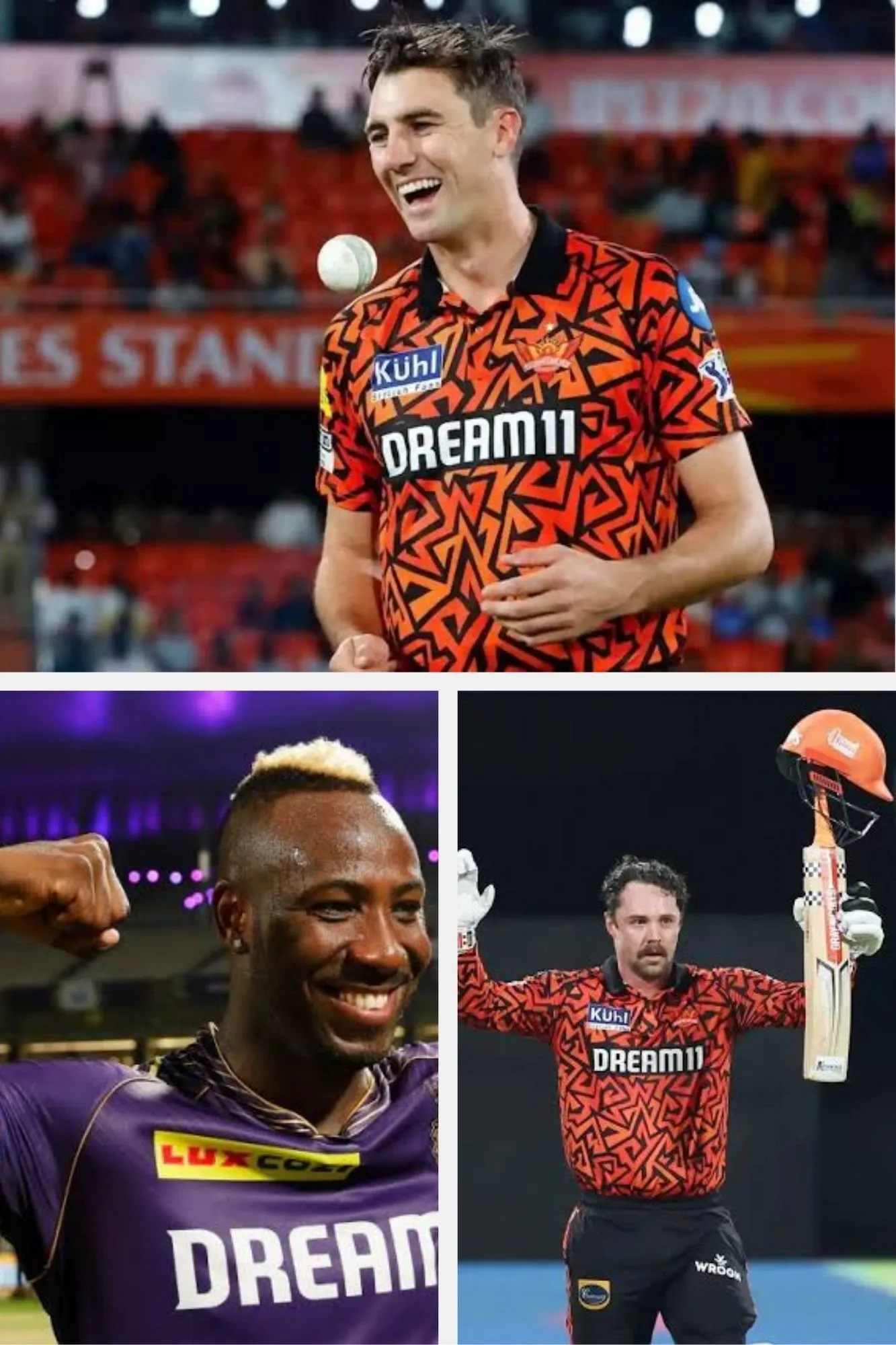 Travis Head, Andre Russell, Pat Cummins